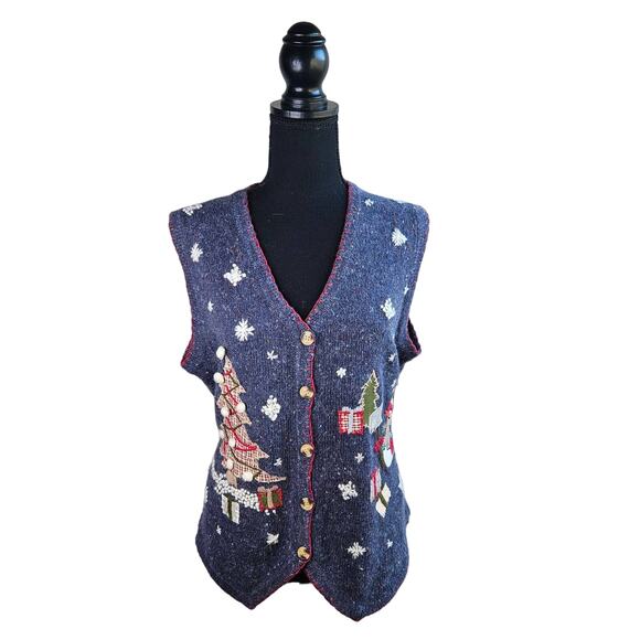 Victoria Jones Woman Jackets & Blazers - Vintage Victoria Jones Christmas Vest Size Large Angora Rabbit Hair Ramie Cotton